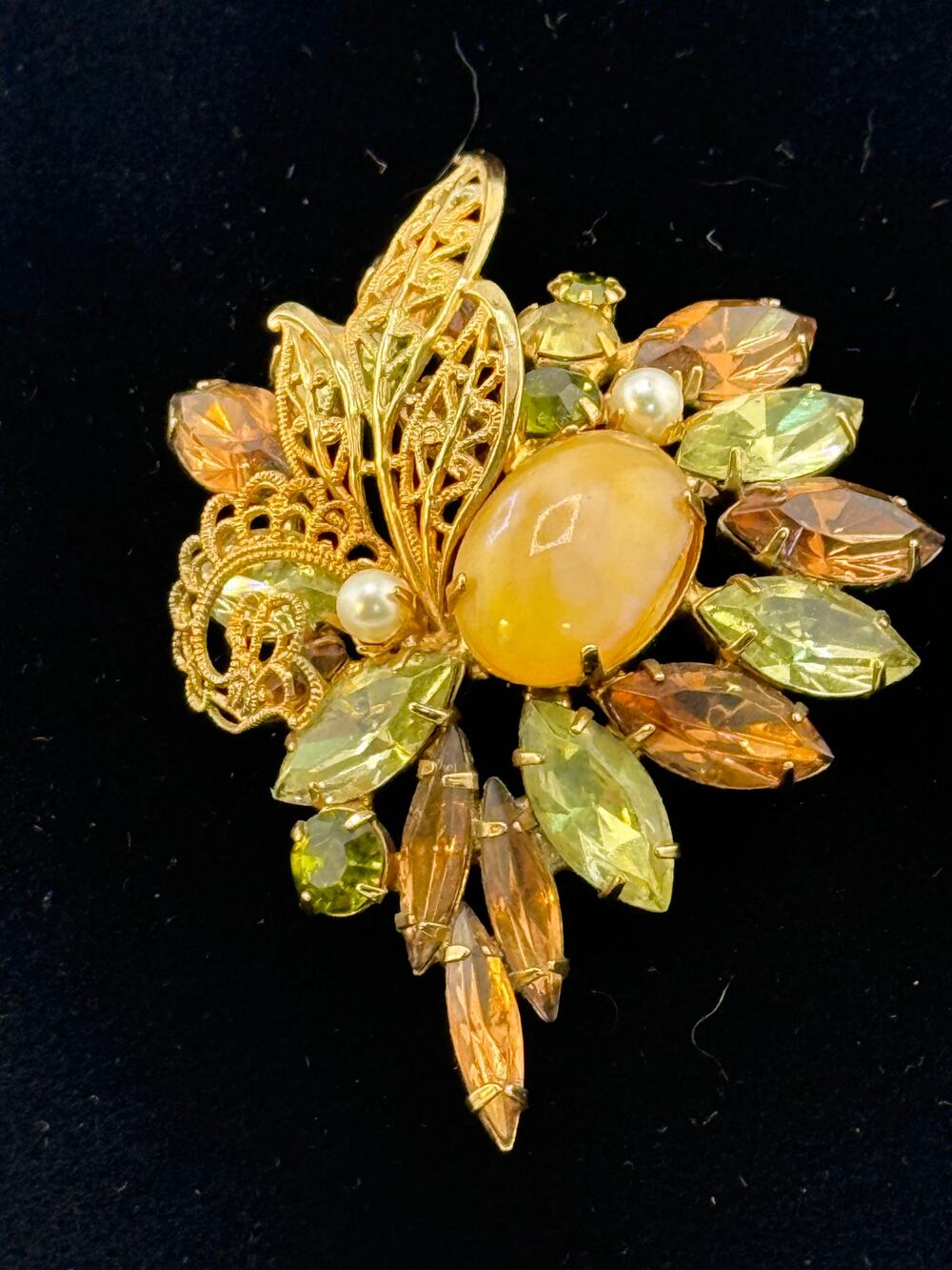 Vintage Signed Hobe Amber and Multi-Colored 1960's Brooch